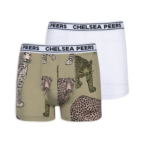 Men's Sage & White Leopard Print Pack of 2 Boxers - Picture 2 of 2
